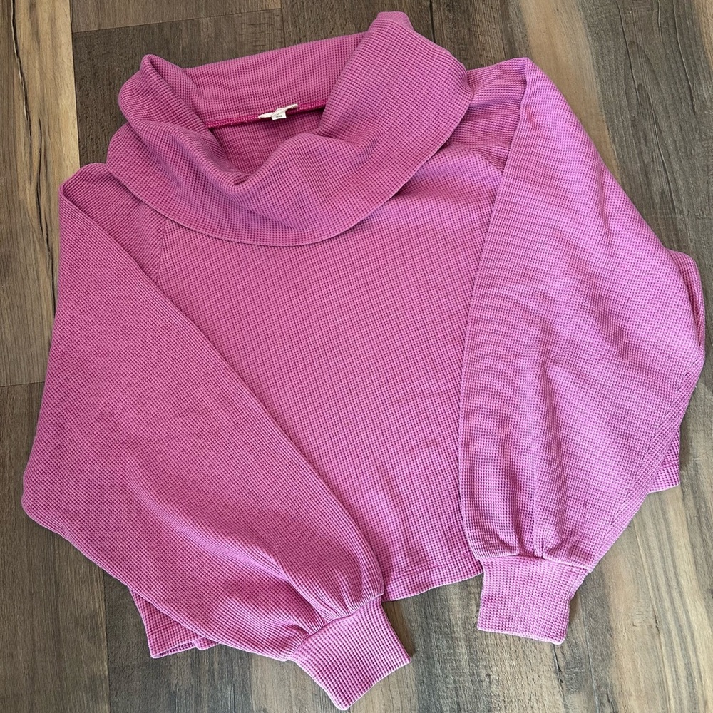 Pilcro Pink Waffle-Knit Cowl Neck Sweater